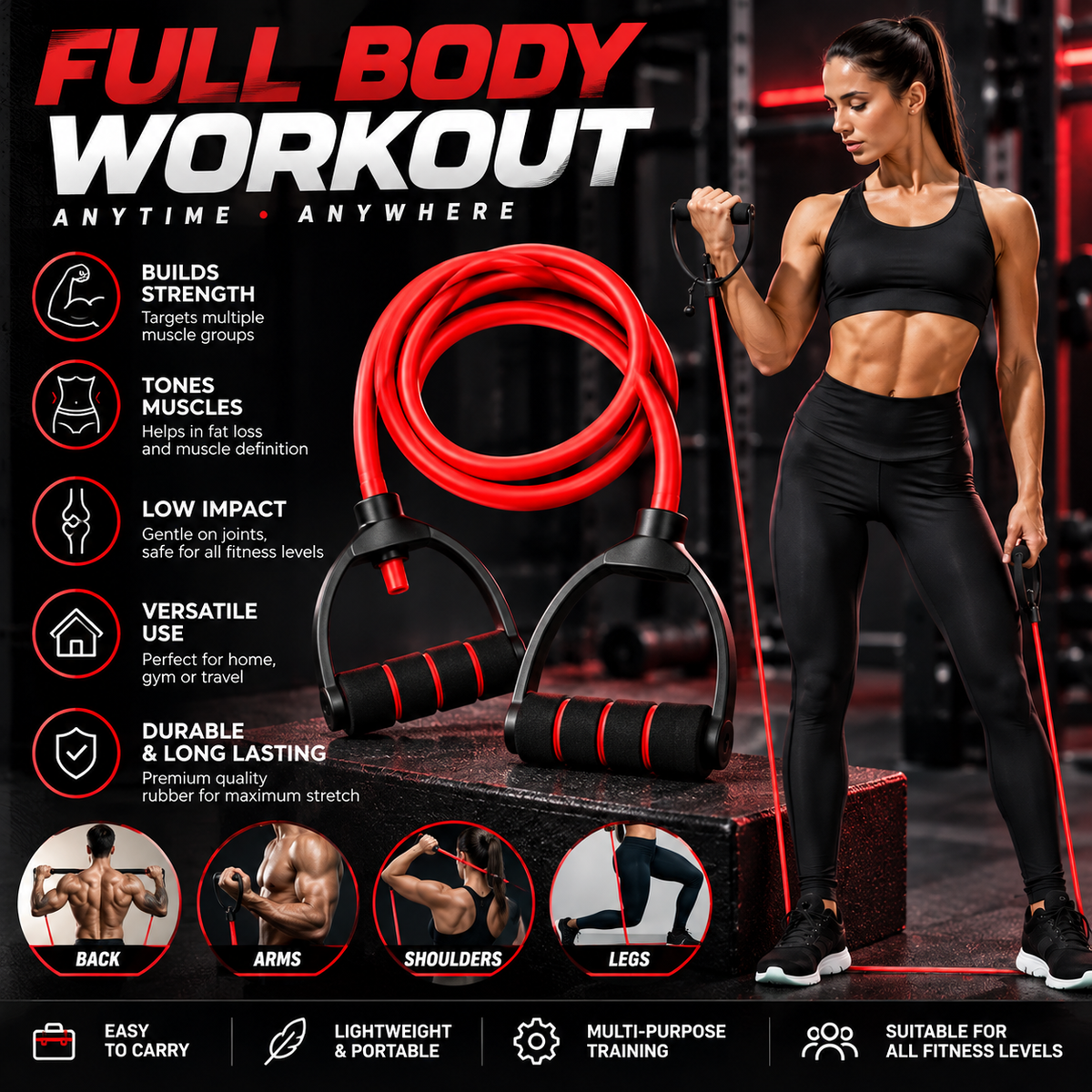 FITRONYX Toning Tube for Physical Therapy, Stretching, Home Fitness ,Yoga Resistance Tube